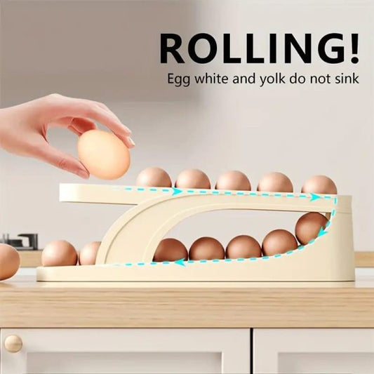 2 Tier Egg Organizer Automatic Scrolling Egg Rack Double Layer Egg Storage Tray
