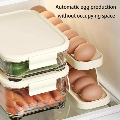 2 Tier Egg Organizer Automatic Scrolling Egg Rack Double Layer Egg Storage Tray
