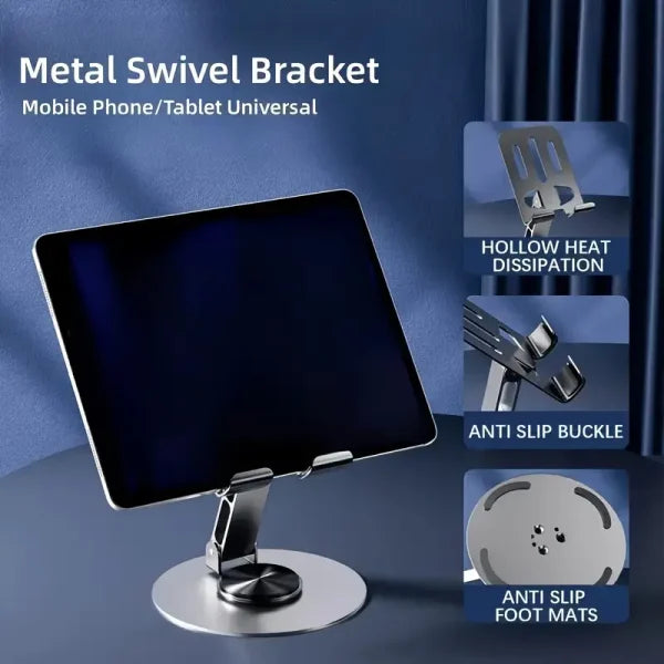 Mobile Phone , Desktop & Tablet Holder for Desk, Stainless Steel Strong & 360° Adjustable & Foldable