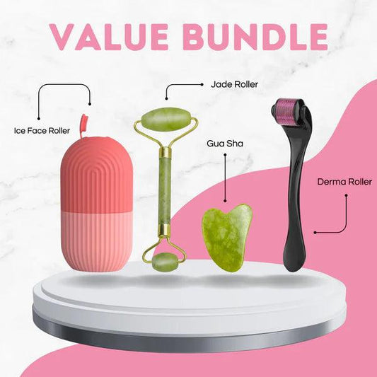 Combo Pack 3-in-1 Marble Jade Roller & Ice Roller | Facial Massage Derma Roller Set for Glowing Skin