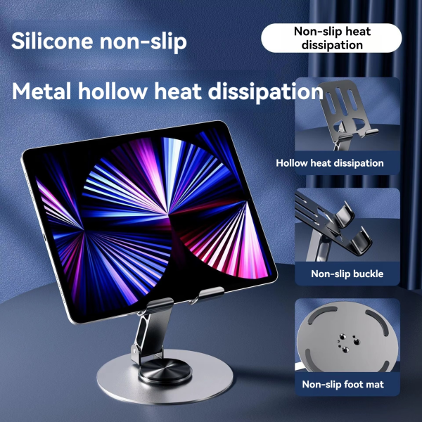 Mobile Phone , Desktop & Tablet Holder for Desk, Stainless Steel Strong & 360° Adjustable & Foldable