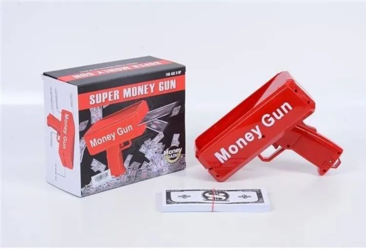Money Gun Paper Spary Machine Toy Gun Money Gun with 100 Pcs Play Money Cash